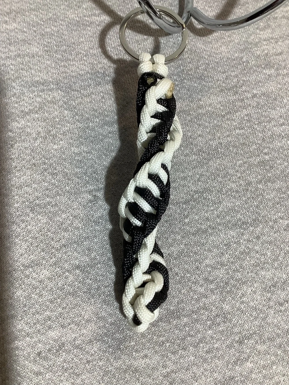 Handmade Braided Black & Glow in the Dark White Paracord Keychain DNA Spiral